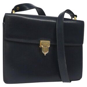 Authentic CELINE Shoulder Bag Leather Navy Gold